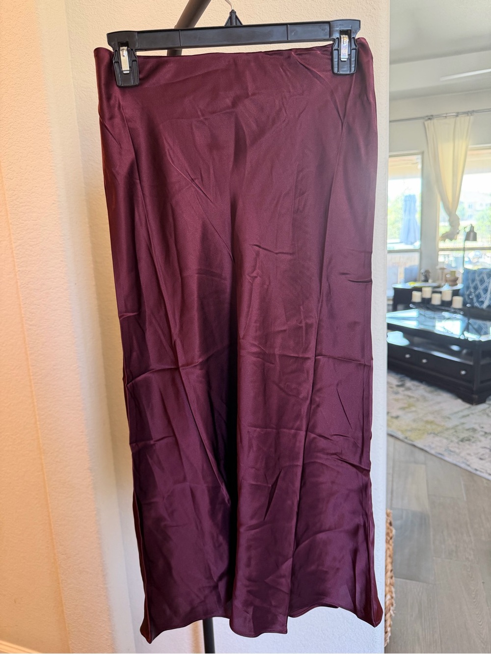 Quince 100% Washable Silk Midi Skirt in Wine Tasting Red Burgundy XS